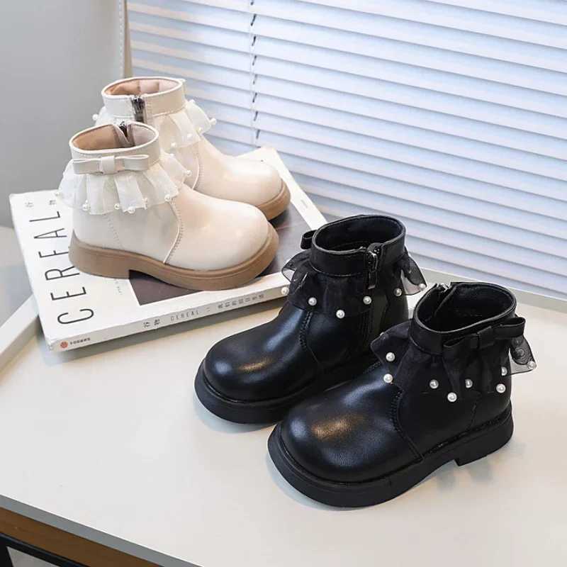 Girl Cute Bow Toenail Version Princess Fashion Boots Thick Bottom Leather Boots Childrens Walkway Leather Boots M241102