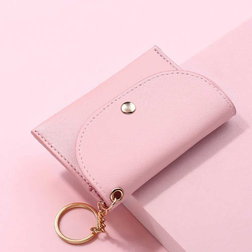 Coin Purse Women Simple Fi PU Leather Buckle Ultra-thin Mini Change Purses Keychain Wallets Card Holder Pouch Small WalletXJ241111