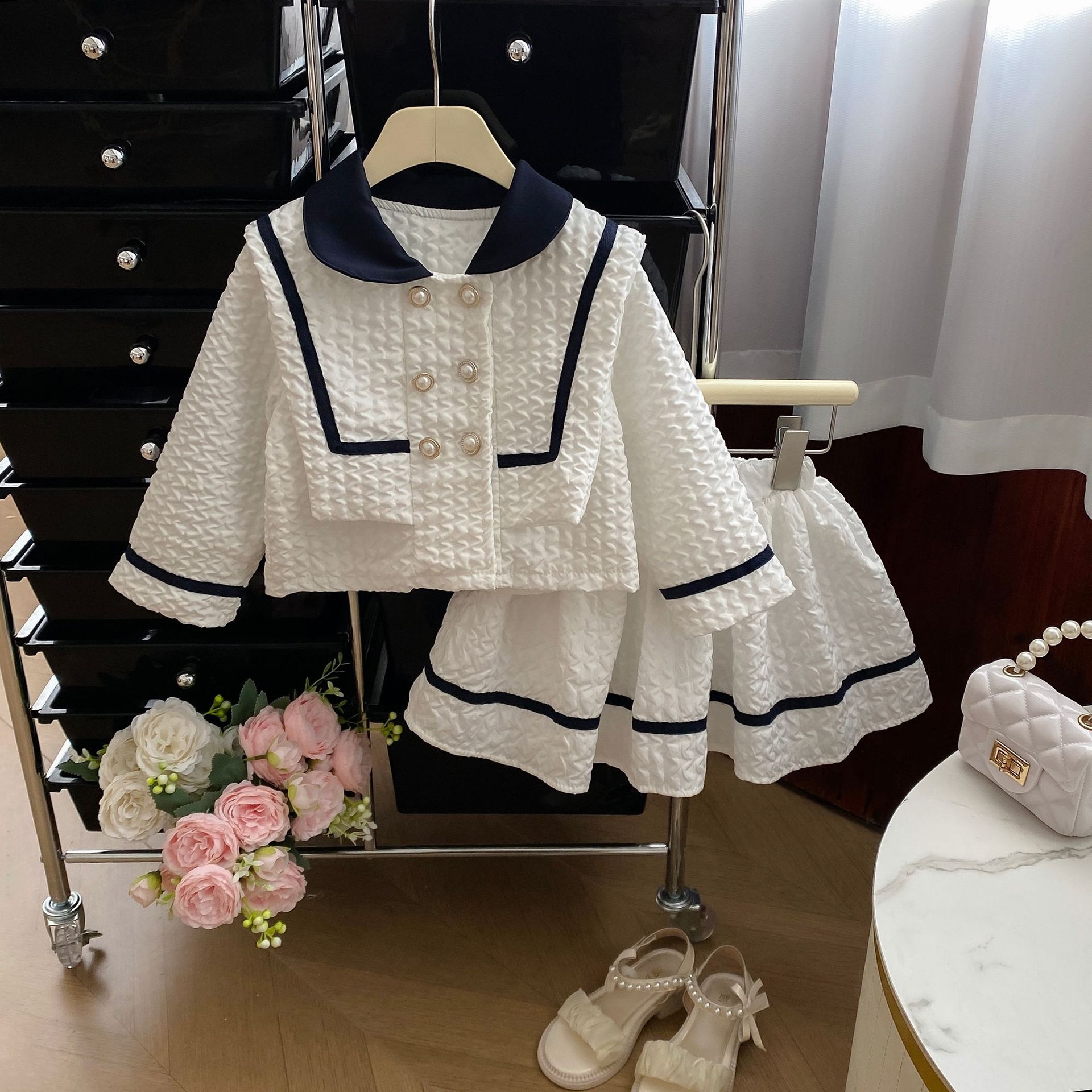 Children's Set 2024 Autumn New Short Skirt Two piece Set Small Fragrant Style Children's Wear Free Shipping