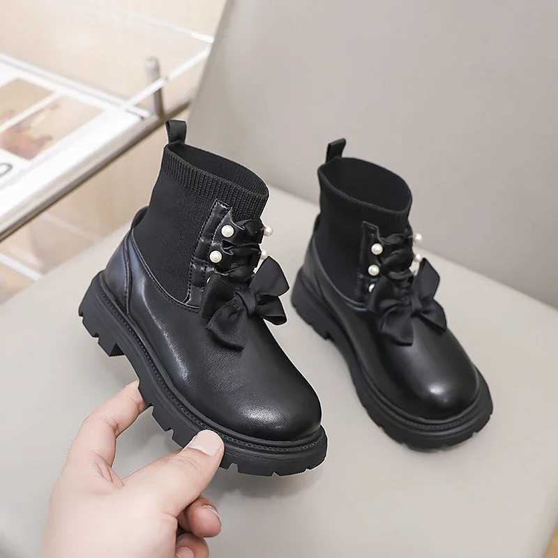 Childrens autumn boots elegant and chic girl princess boots thick soled sweet bow knot childrens fashion boots runway version M241102