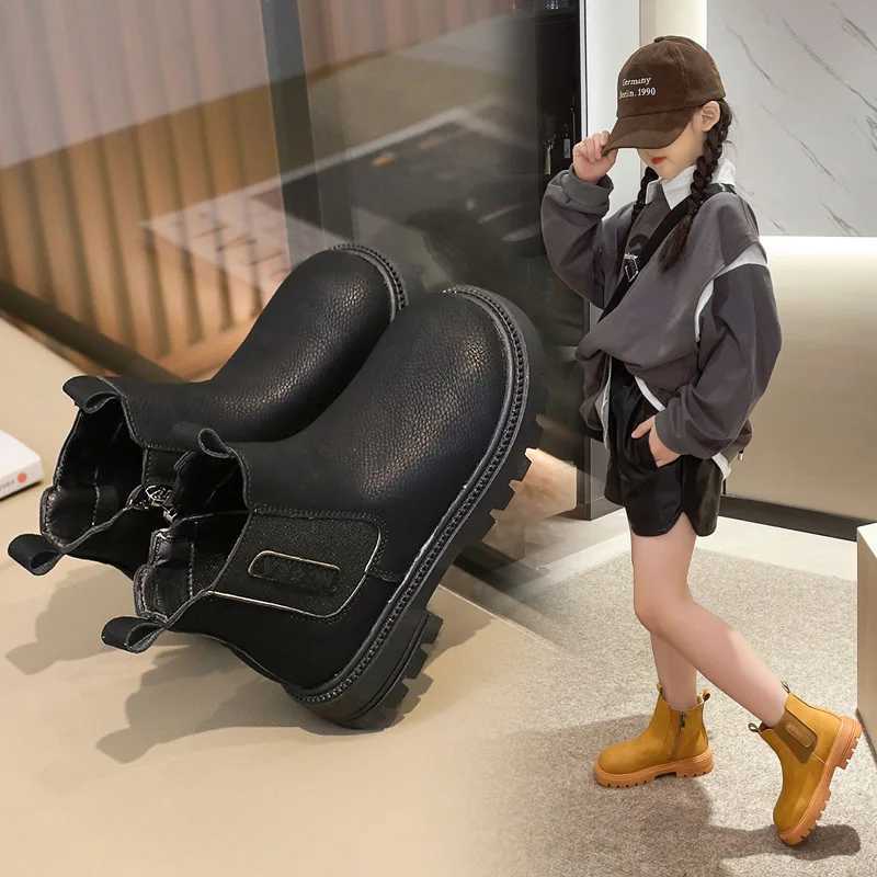 New Autumn/Winter Childrens UK Sled Comfortable Boots Solid Waterproof Zipper Lightweight Leather Ankle Boots M241102