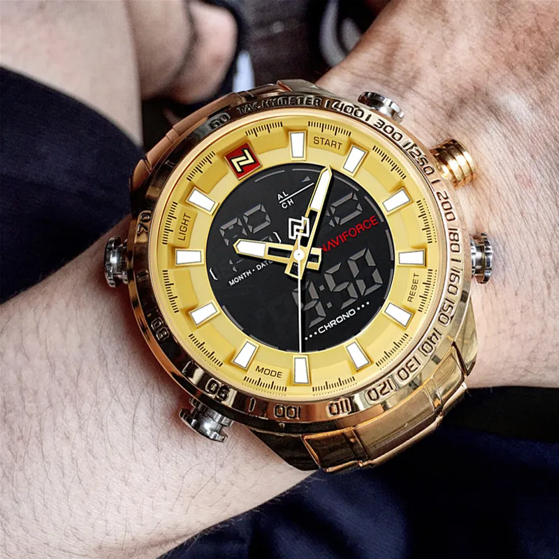 NAVIFORCE Brand Mens Sport Watch new Gold Quartz Led Clock Men Waterproof Wrist 2025 Watch Male Watches Relogio Masculino