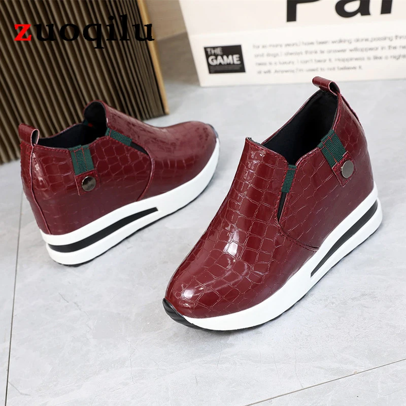 Women's Wedge Sneakers Hidden new Heel Platform Wedge Shoes Hidden Wedgie Sneakers 2025 Women Pu Leather Loafers Casual Shoes