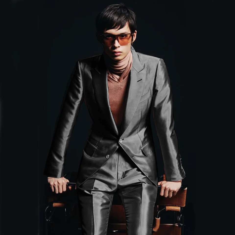 Mens Satin Suit Two Piece Single Breasted Wedding Stage Fit Double Suits Suite for Man Complete Jackets Dress Up 241024