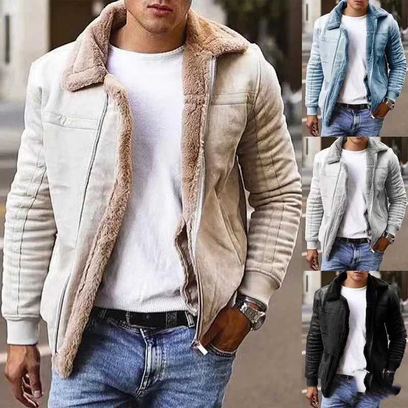 Mens jacket imitates winter fur coat thickened with warm zipper pilot jacket W241102