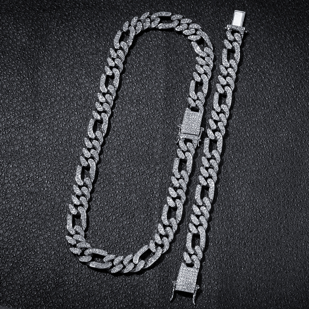 Hip Hop Mens Figaro Cuban Chain Necklace Choker Top Quality Iced Out Gemstone Rap Personality Alloy Rhinestone Miami Curb Link Chains Neck Jewelry Bij