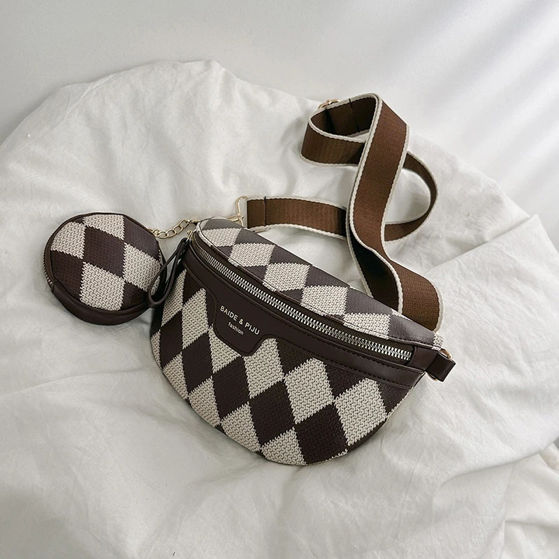 2 Set Casual For Women Travel Crossbody Chest Zipper Pouch Banana Waist Bag Brown Black Leather Fanny Pac 241031 1d71