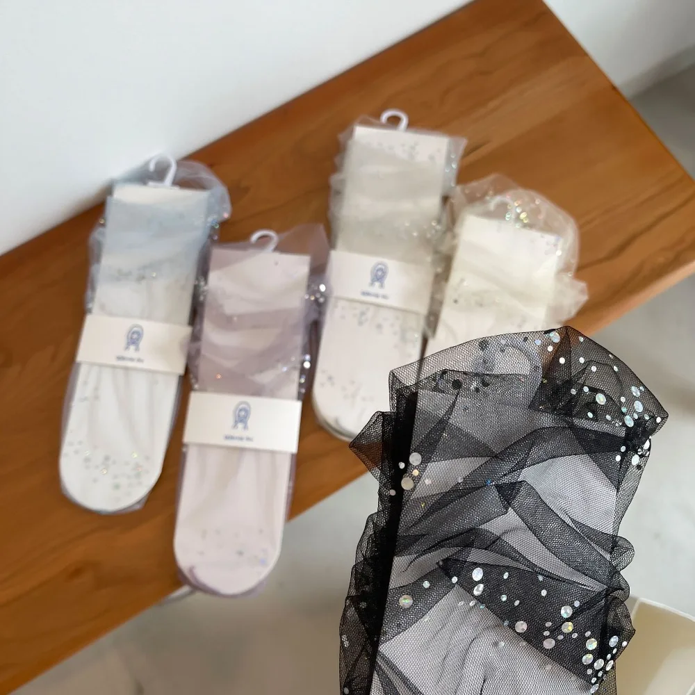 Women 2025 Socks Transparent Shiny Crystal Silk Lace Elastic Medium new Tube Socks Elegant Ladies Rhinestone Sock See Through Mesh Sock