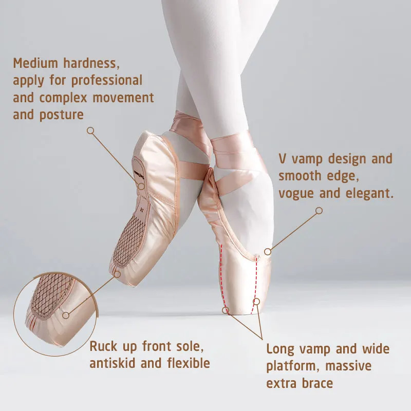 Women Ballet Pointe Shoes Professional Girls Satin Pink Ballerina Shoes With Silicone Toe Pad Kids Girls Ballet Shoes 241101