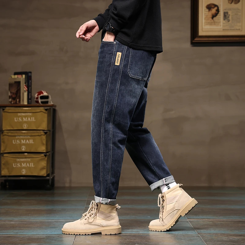 Men Blue Loose Tapered Trouser High Quality Wide Leg Harem Jeans Male Clothes Streetwear Leisure Baggy High Street Denim Pants 241024