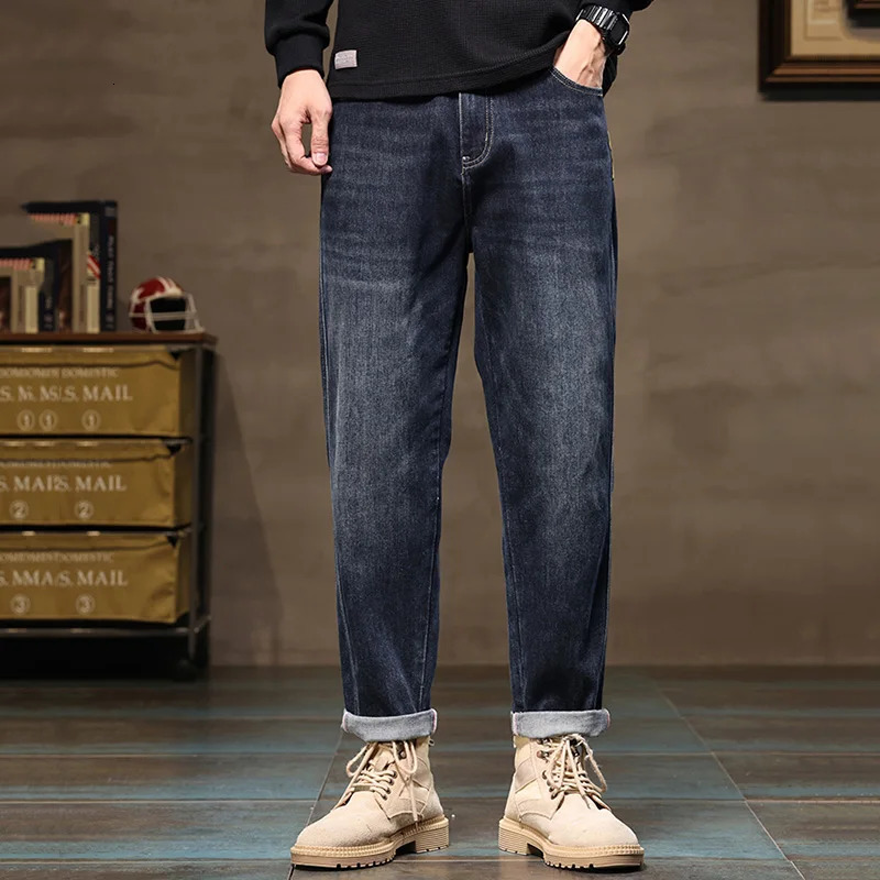 Men Blue Loose Tapered Trouser High Quality Wide Leg Harem Jeans Male Clothes Streetwear Leisure Baggy High Street Denim Pants 241024