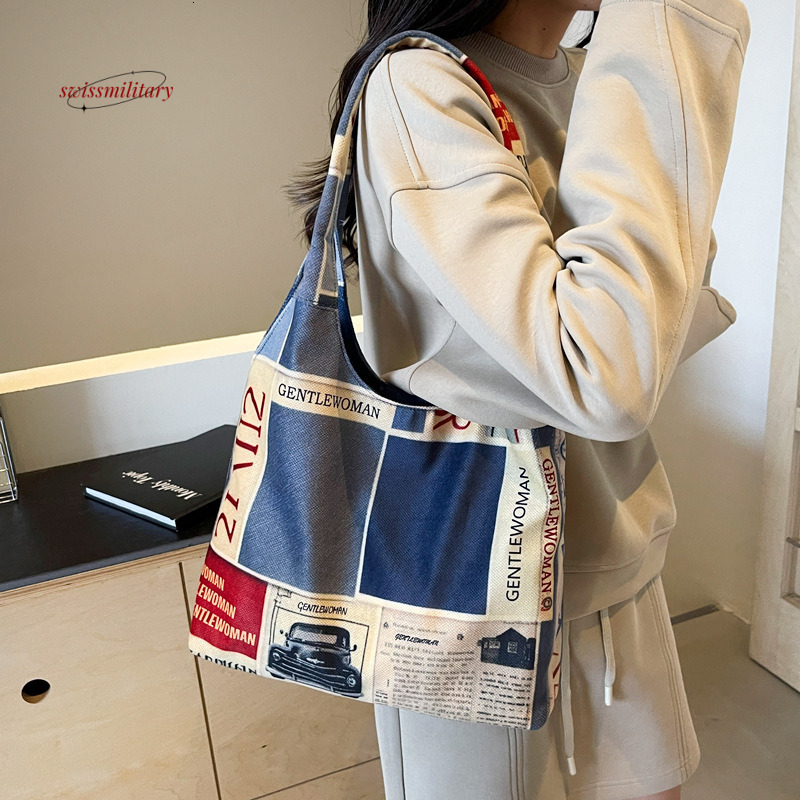 Ins large capacity tote 2024 new summer canvas Thai niche letter casual shoulder bag #27 swissmilitary
