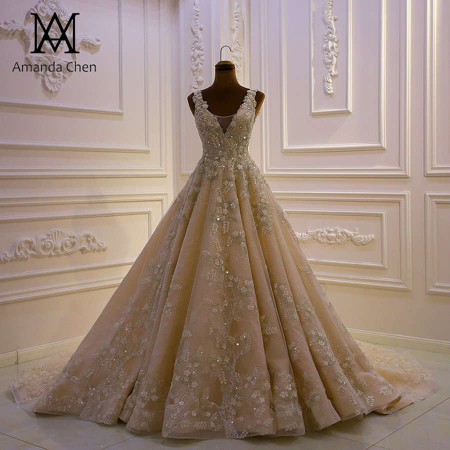 trouwjurk Cap Sleeve Lace Applique Low Back Champagne Simple Wedding Dress