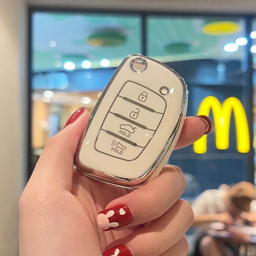 Flip Folding Key TPU Car Key Case Cover for Hyundai Sonata 2015 Santa Fe 2013 GLS 4 Buttons Key Shell Fob Auto Car Accessories