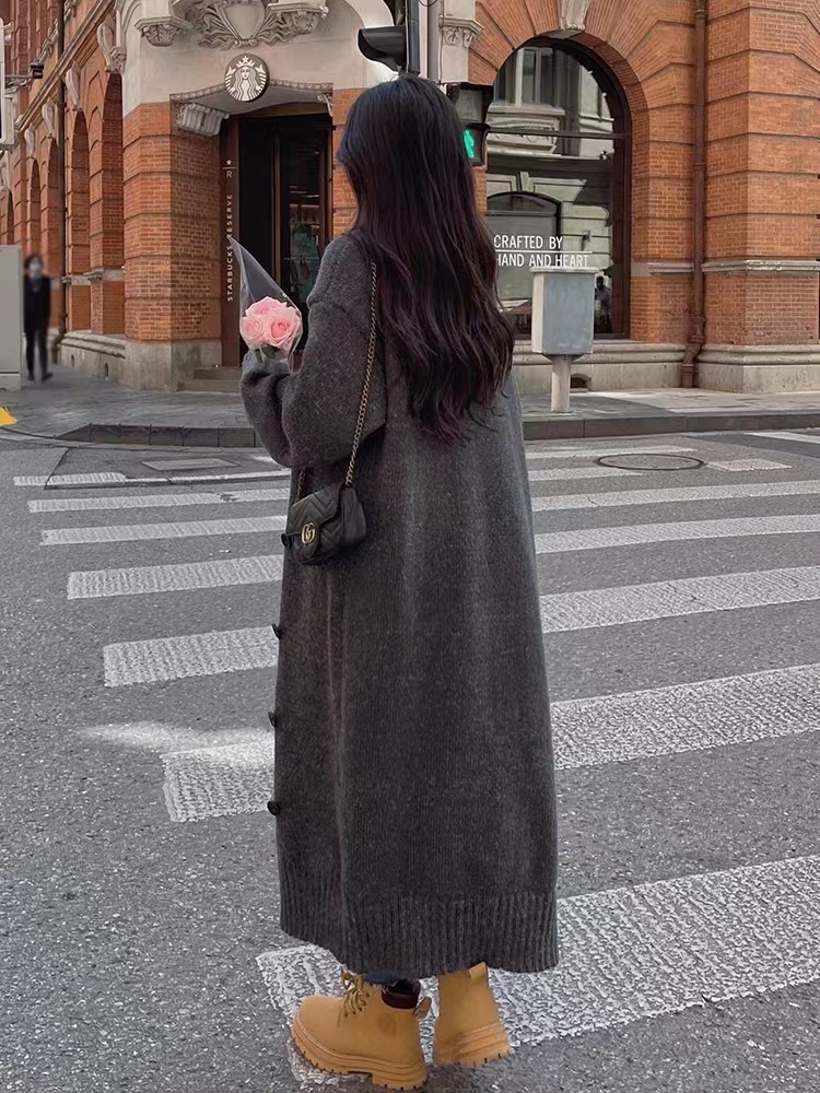 Dongdaemun Lazy Style Loose Long Sweater Jacket Autumn And Winter Korean Version Gentle Floral Knit Cardigan For Women F1102#38