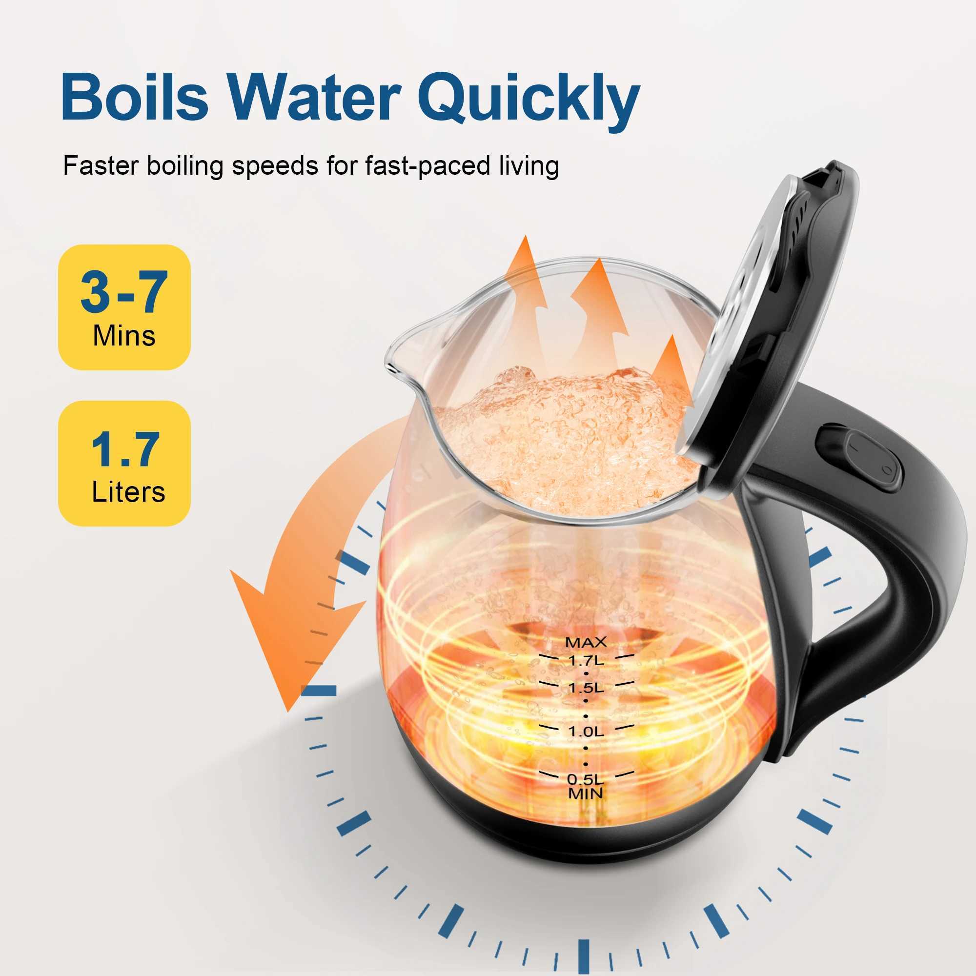 1.7L borosilicate electric kettle with LED indicator light fast heating hot water boiler Y241102