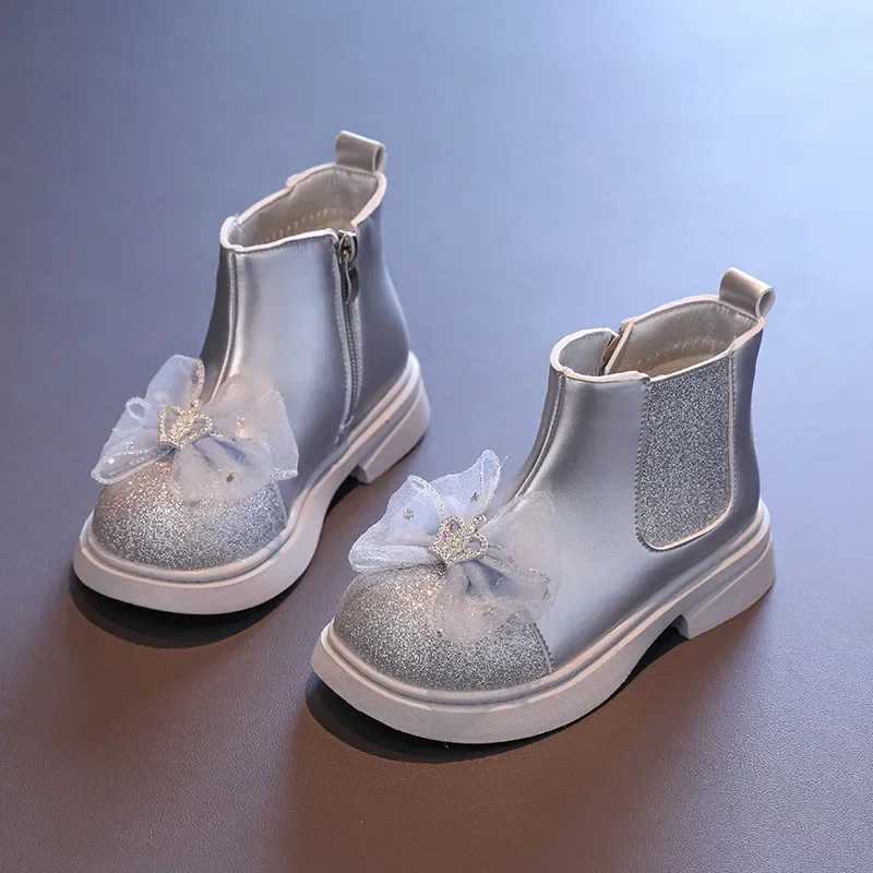 Spring and autumn girl princess boots glitter version childrens fashion boots shoulder glitter children ankle boots thick sole sweet M241102