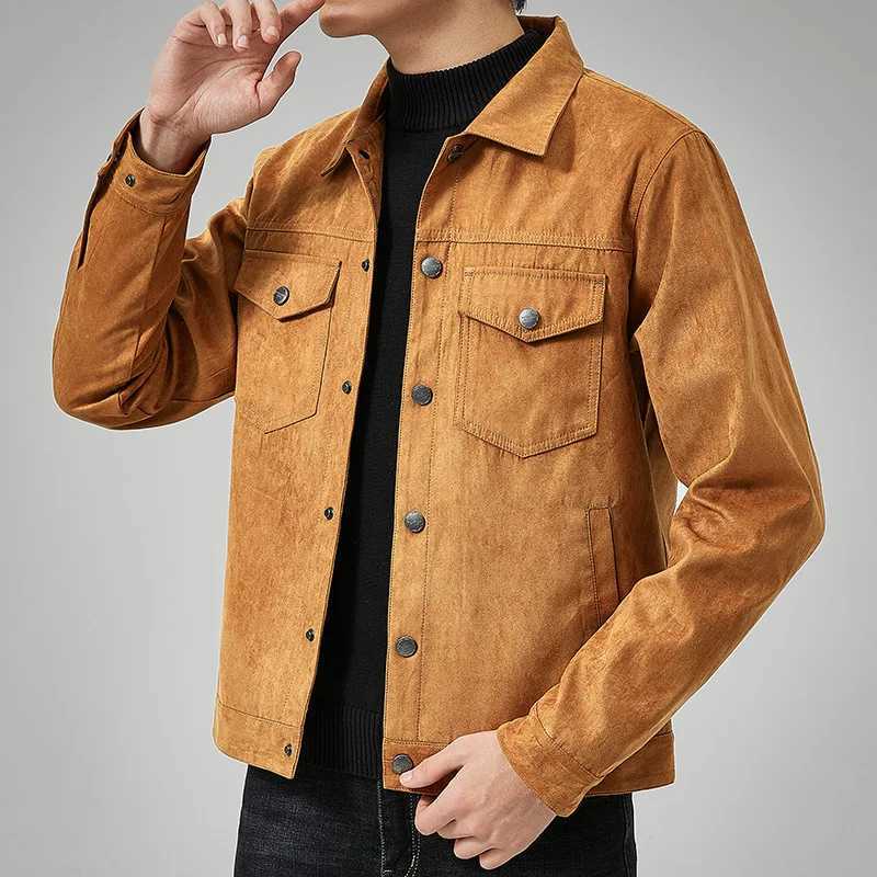 Mens suede casual full matching jacket for new spring and autumn mens fashion Korean StyleSlim lapel workwear jacket W241102