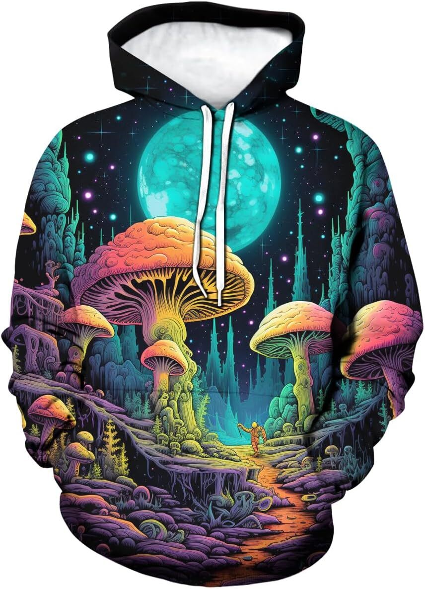 Hoodie for Mens Womens Mens Coloful 3D Printed Starry Sky Hoodies Novelty Jungle giant mushroom Star Sweatshirt Graphic Hoodies sweatshirt Pullover Lo