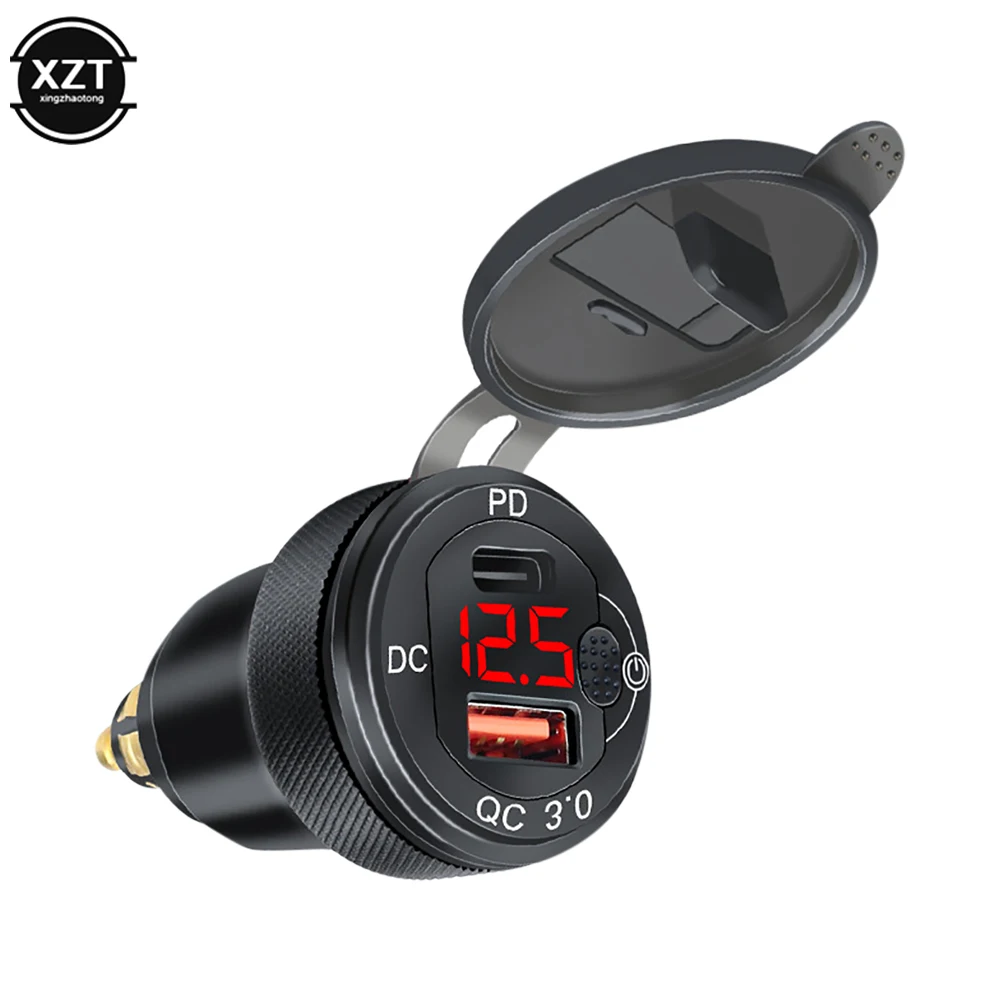 Car Charger Dual new QC3.0 USB Fast PD Charger 2025 12-24V Aluminum Alloy Black Qiuck Charging Adapter for Car Motorcycle