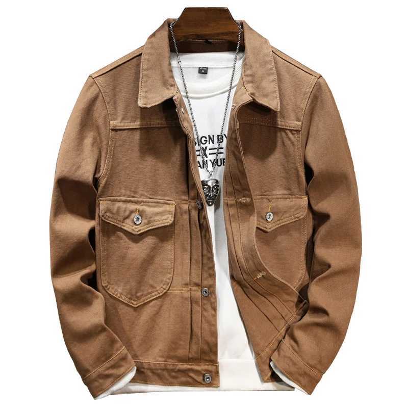 New canvas jacket retro fashion simple version LTI pocket long Slved lapel workwear denim jacket W241102