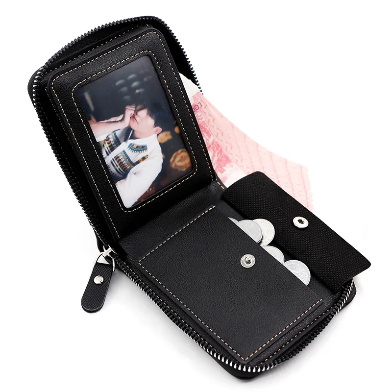 Free Name Engraving New Short Men Zipper Wallets Brand Card Holder Coin Pocket Male Wallet Classic Photo Holder Men's Purses
