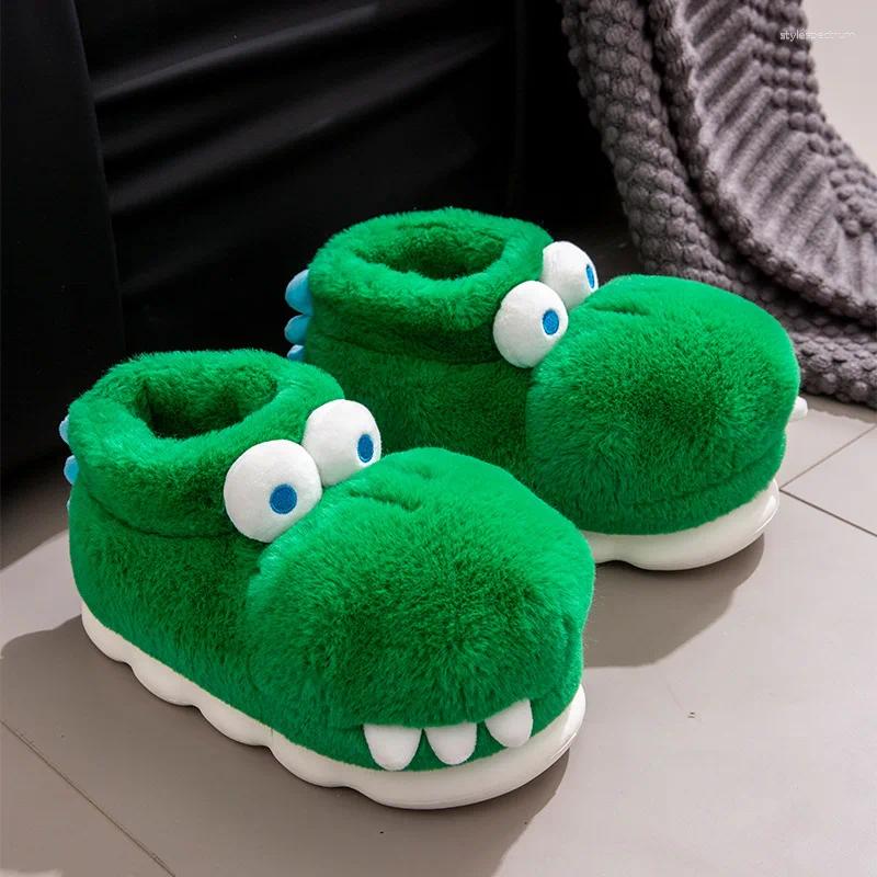 Slippers Adults Fun Alligator Slipper Unisex Men's Cartoon Animal Furry Bedroom Boot Shoes Warm Novelty Outdoor With Grippers