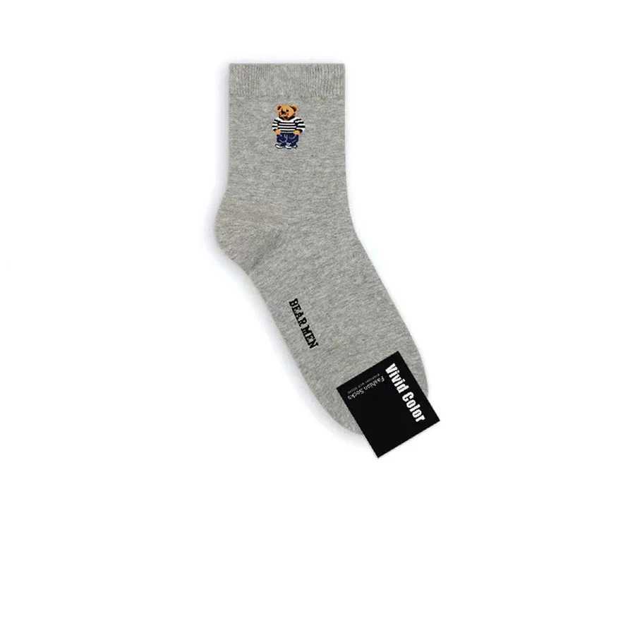 1 pair of cartoon gentleman bear mens socks pure cotton Harajuku skateboard socks novel breathable socks Christmas gift factory direct X250319