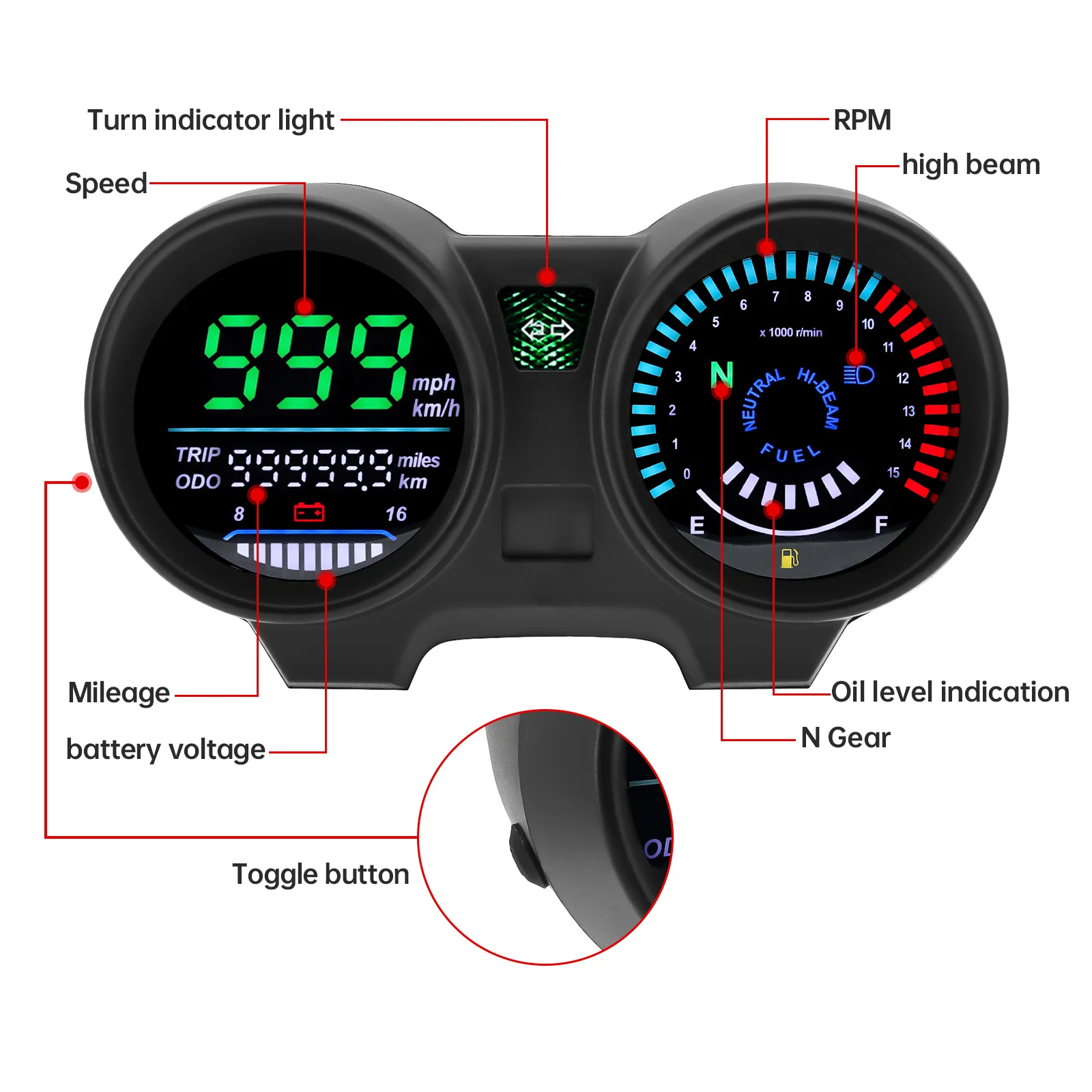 2023 LED RPM Meter Speedometer Digital Dashboard Electronics Panel Motorcycle Brazil for TITAN for Honda CG150 Fan150 2010 2012
