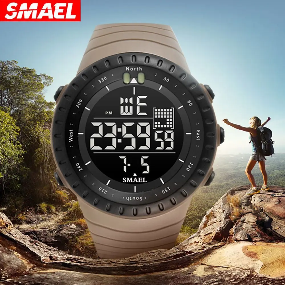 SMAEL Top Brand Men Electronics Watch Outdoor Sports Waterproof Big Dial Digital LED Alarm Digital-watch 2025 new Male 1237