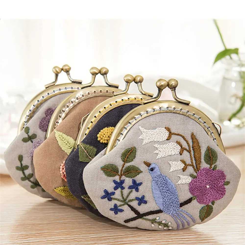 Flowers Bird Embroidered Coin Purse Wallet Mobile Phe Bags Kit Embroidered Wallet Crafts Handmade DIY Coin Purse Cluh BagsXJ241111