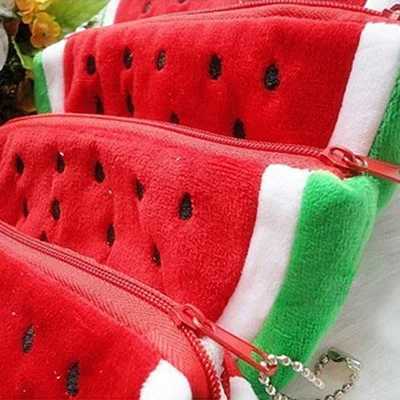1PCS Plush Red Watermel Coin Bags Fruit Wallet Big Volume Watermel School Kids Pen Pencil Bag Case Popular Coin PursesXJ241111