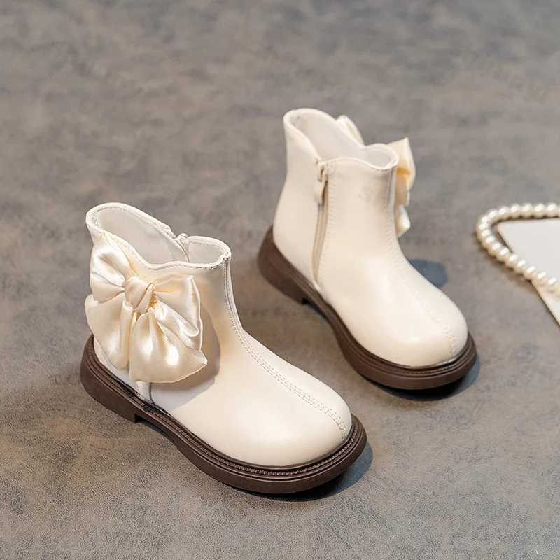 Girls autumn and winter new ankle boots Fahshion pearl bow knot side zipper childrens short boots PU leather smooth sweet childrens Botas M241102