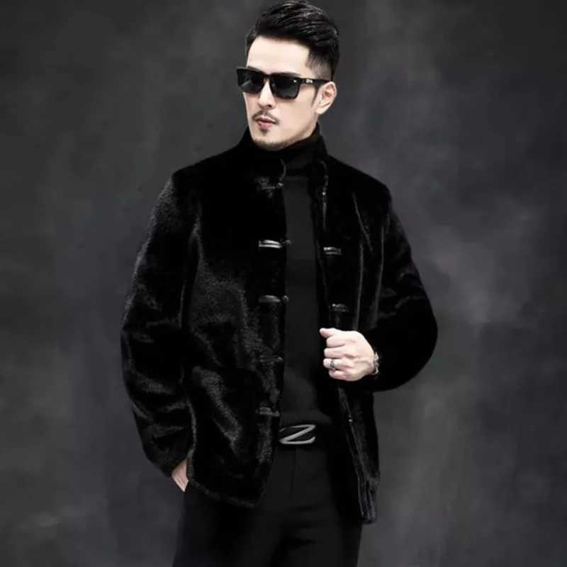 Autumn Winter Luxury Brand Faux Fur Coat Men Button Thick Warm Fur Coat Long Sleeve Jacket Stand Collar Free ShippingXJ241102