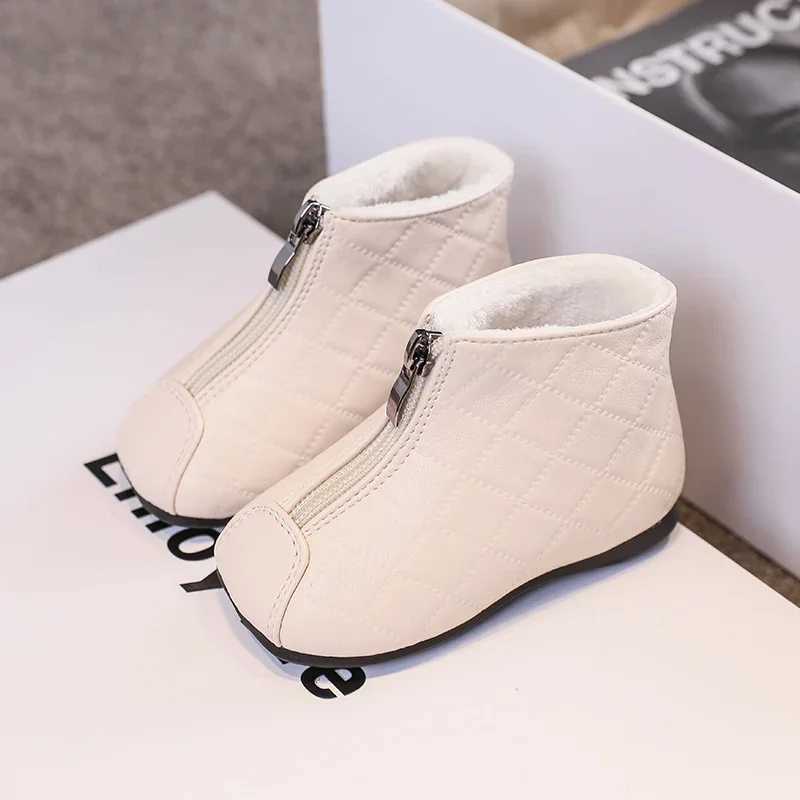 New Girls Boots Solid Color Front Zipper Fashion Childrens Casual Short Boots Simple Platform Korean Square Toe Childrens Shoes M241102