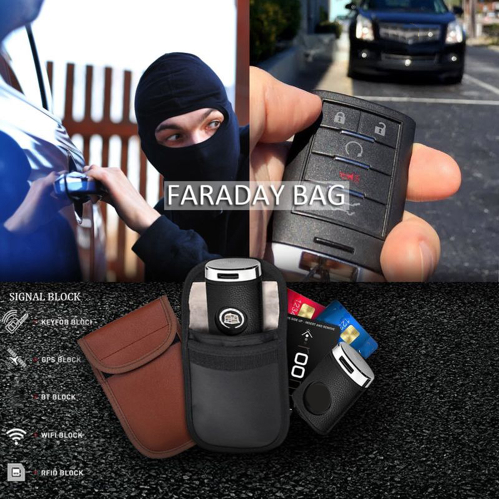 2Pcs Double-Layer Car Key Pouch Case Bag Automobiles Anti-Theft Signal Blocker Faraday Bag Cover Keychain RFID Blocking Bag