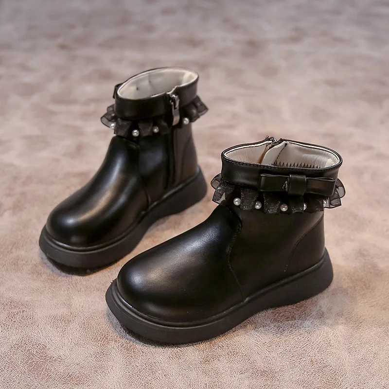 Womens Short Boots with Lace Childrens Princess Lace Side Zipper Anti slip Autumn Fashion and Elegant Womens Ankle Boots Pu Leather M241102