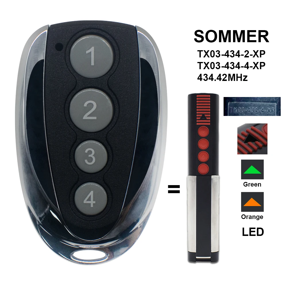 SOMMER TX03-434-4-XP Garage Door Remote Control 434.42MHz SOMMER TX03 434 4 XP Command Gate Keyfob Transmitter