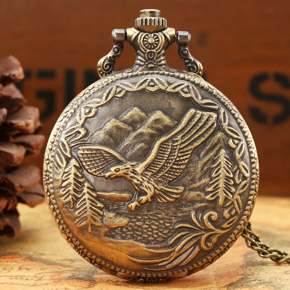 Vintage Bronze Wild Animal Pattern new Necklace Watches Wolf/Eagle/Deer/Bear/Horse/Birds 2025 Retro Elegant Quartz Pocket Clock