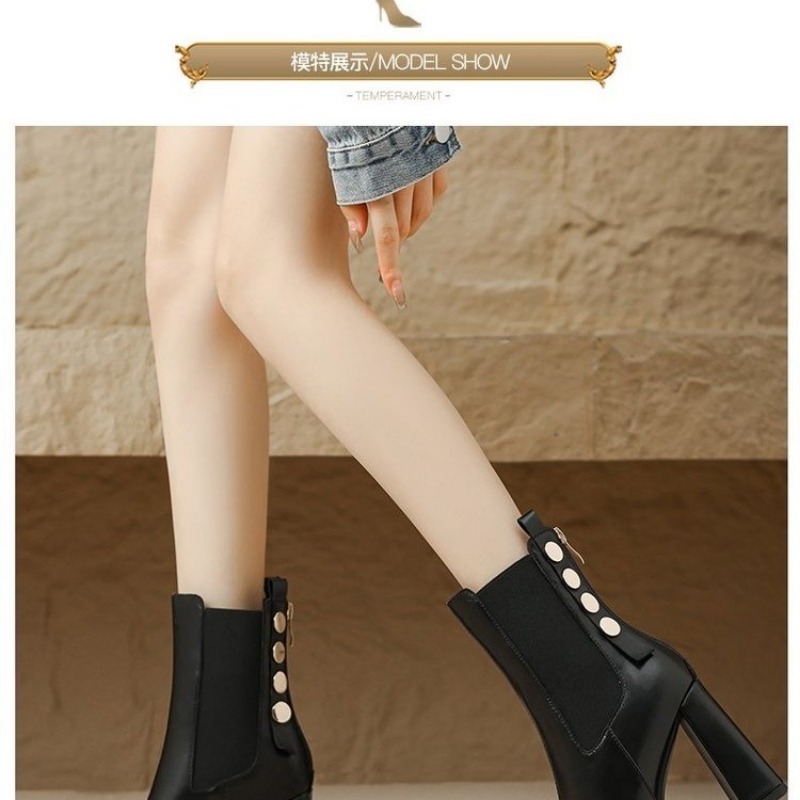 Women's Shoes 2024 New Fashion Square High Heels Black Brown Retro Dress Party Female Lady Autumn Winter Ankle Boots 39