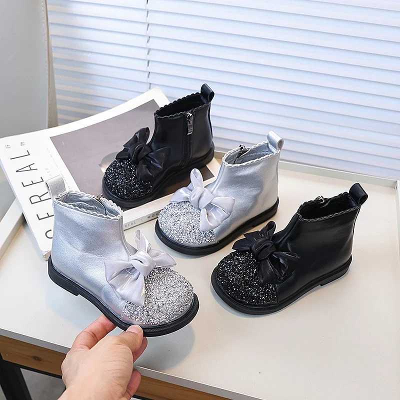 Girls ankle boots Korean Sle sequined childrens princess boots butterfly bow Versatile childrens tight short boots Spring and Autumn fashion M241102