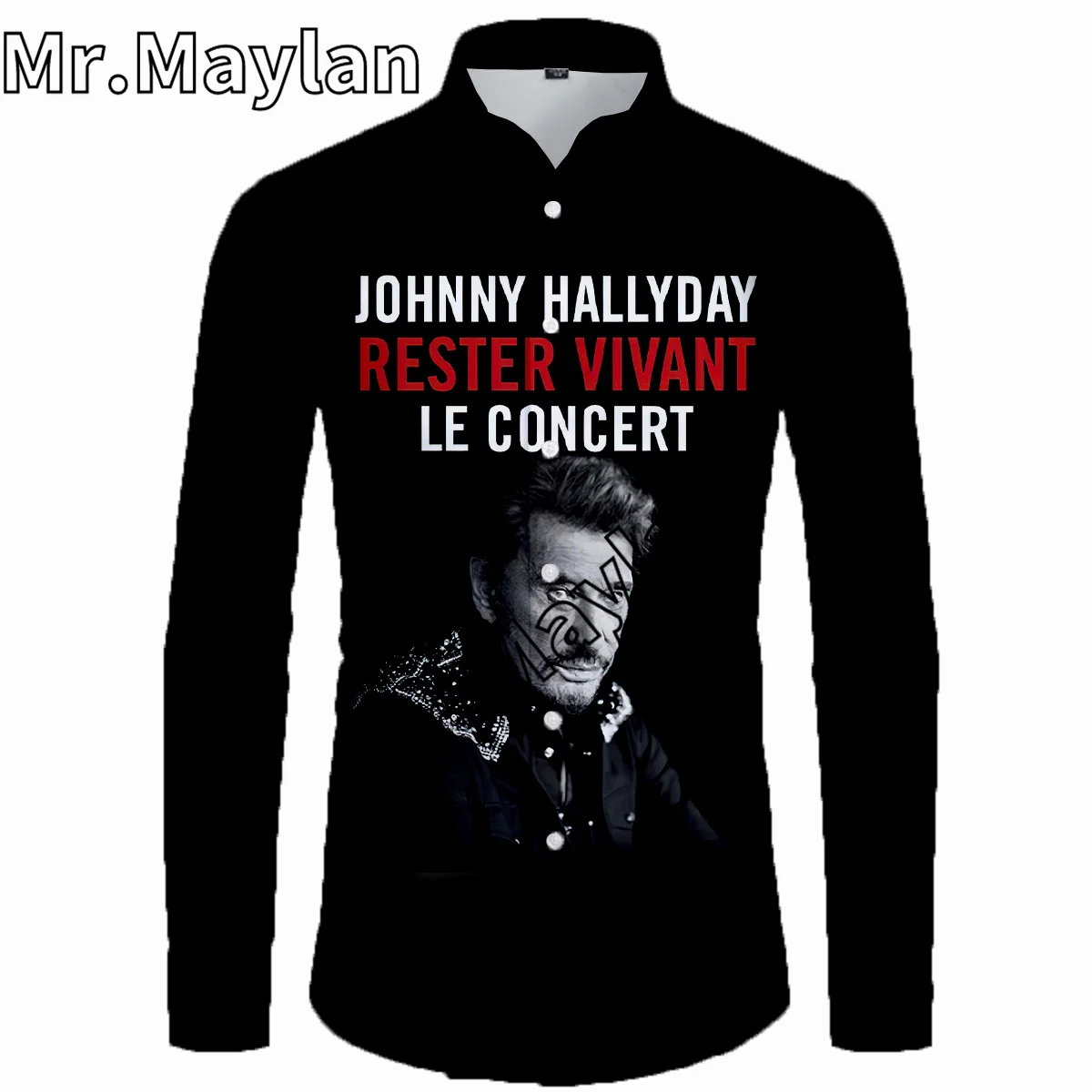 Johnny Hallyday 3D Shirt Hawaiian 2025 Shirt Men Summer Long Sleeve Shirt Men new Shirts 2023 Oversized 5XL shirt Camisas Masculinas-0167