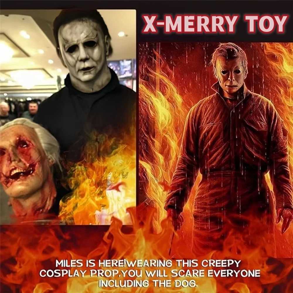 Michael Myers Mask Latex Halloween Cosplay Party with IC Knife Match Horror Makeup Adult Cosplay Mask Y241104