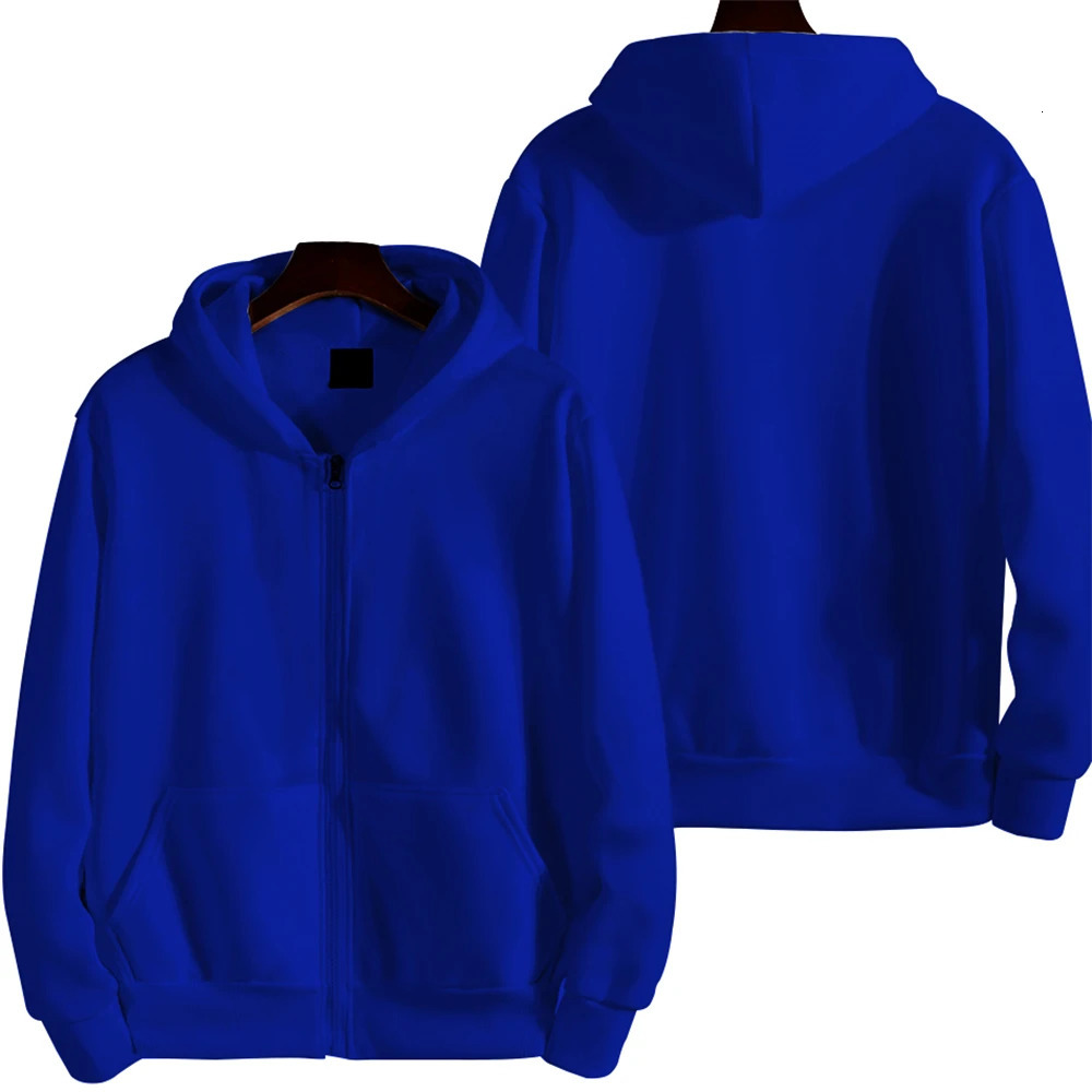 Mens And Womens Hooded Sweatshirt Loose Long Sleeved Zippered Jacket Fleece Top Solid Color Harajuku Style Korean Version 240320