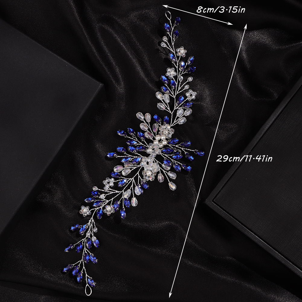 Purple Rhinestone Headband for Wedding Headpiece Handmade Pearl Crystal Bridal Hair Jewelry Headwear Blue Hair Accessories Tiara