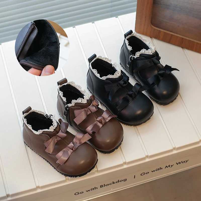 Childrens girls boots fashionable lace decoration bow zipper closure non slip shoes indoor and outdoor princess shoes M241102