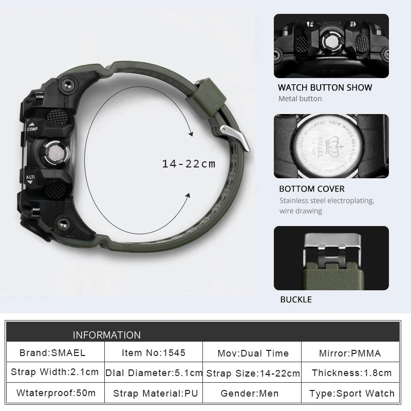 New Watches 2025 for Men Waterproof Clock Alarm new Dual Display Sport Wristwatch Quartz Digital Male Stopwatch 1545D