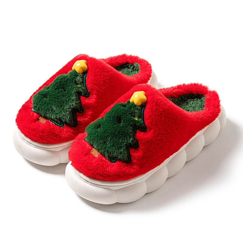 Men's and Women's Autumn Winter Christmas Tree Pattern Home Slippers