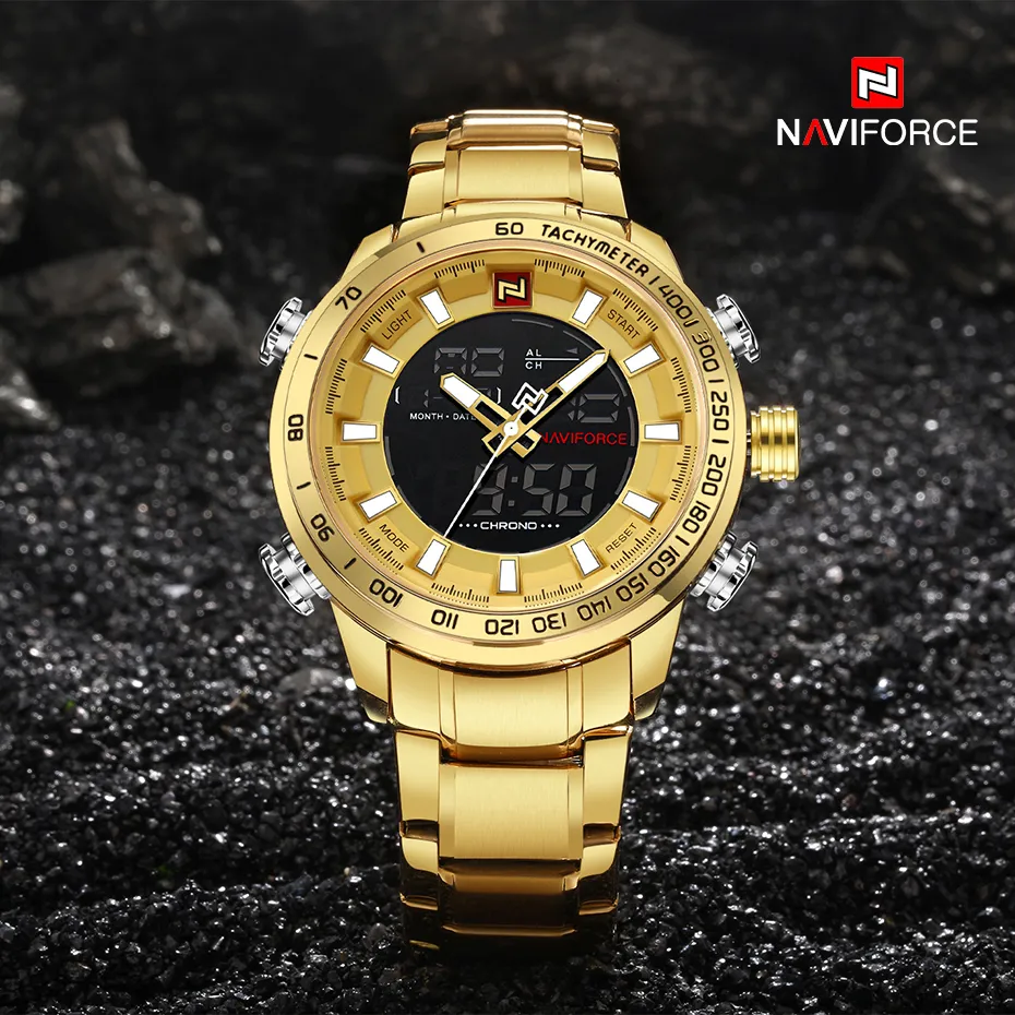 NAVIFORCE Brand Mens Sport Watch new Gold Quartz Led Clock Men Waterproof Wrist 2025 Watch Male Watches Relogio Masculino