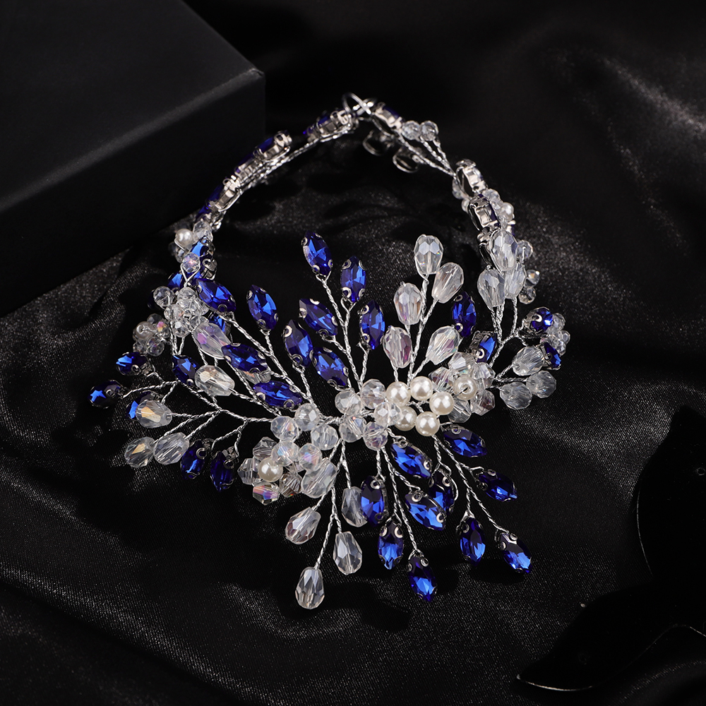 Purple Rhinestone Headband for Wedding Headpiece Handmade Pearl Crystal Bridal Hair Jewelry Headwear Blue Hair Accessories Tiara